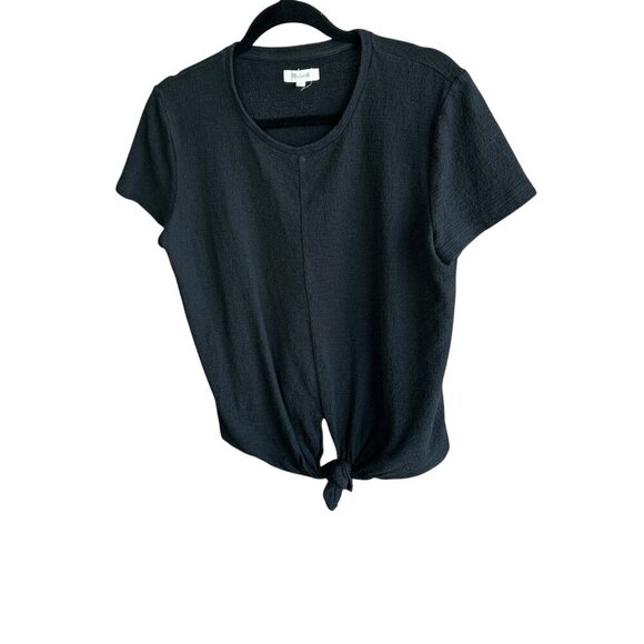 Madewell Black Cropped Tie Front Short Sleeve Tee 100% Cotton Size Medium - Picture 2 of 8